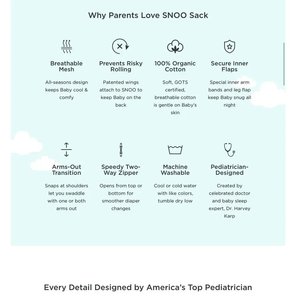 EUC 100% Organic SNOO Baby Sleep Sacks Mint Print Size Large